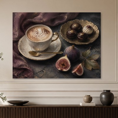 Stillleben mit Feigen und Cappuccino als Kunstwerk oder Fine Art Print