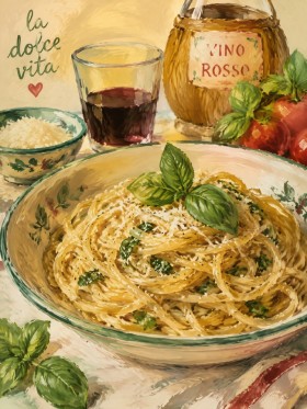 Italienisches Stillleben mit Pasta, Wandbild oder Kunstdruck