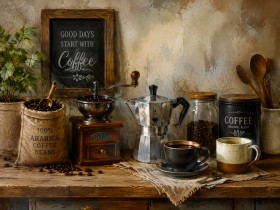 Kaffee Stillleben als Leinwand oder Poster für die Küche