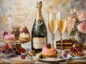 Champagner und Desserts als Leinwand oder Poster