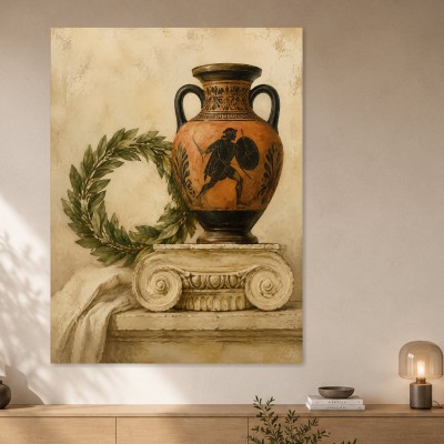 Antike Vase und Lorbeerkranz als Kunstwerk oder Kunstdruck