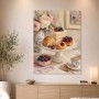 Stillleben mit Blumen, Gebäck und Tee als Kunstdruck oder Leinwandbild