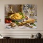 Stillleben mit Pasta, Wein und Käse als Kunstdruck oder Leinwand