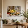 Stillleben mit Pasta, Wein und Käse als Kunstdruck oder Leinwand