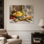 Stillleben mit Pasta, Wein und Käse als Kunstdruck oder Leinwand
