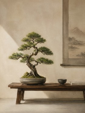 Bonsai Ruhe und Zen Kunstwerk für stilvolles Wohnambiente