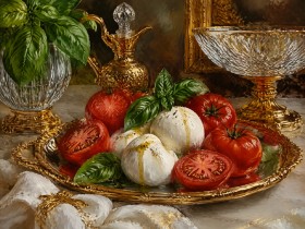 Stillleben mit Tomaten und Mozzarella als Kunstdruck oder Gallery Print