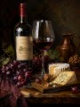 Stillleben mit Rotwein und Käse, Kunstdruck oder Gallery Print