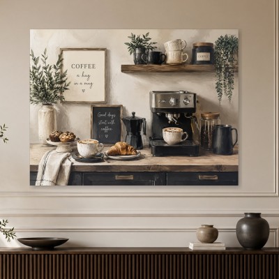 Rustikale Kaffeeküche als Leinwand oder Poster