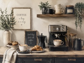 Rustikale Kaffeeküche als Leinwand oder Poster