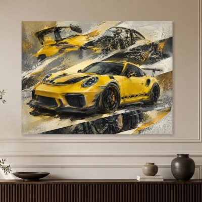 Gelber Sportwagen als Acrylbild oder Leinwand für moderne Räume