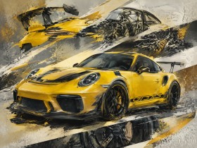 Gelber Sportwagen als Acrylbild oder Leinwand für moderne Räume