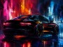 Neon Sportwagen als Acrylbild oder Poster mit urbaner Dynamik