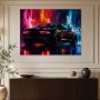 Neon Sportwagen als Acrylbild oder Poster mit urbaner Dynamik