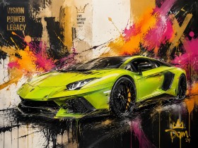 Leuchtender Sportwagen als Wandbild oder Acrylbild mit Graffiti-Energie Leuchtender Sportwagen als Wandbild oder Acrylbild mit Graffiti-Energie