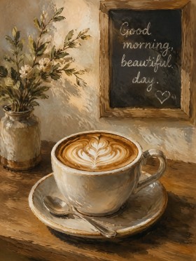 Kaffeemotiv mit Latte Art, Wandbild oder Kunstdruck für gemütliche Räume