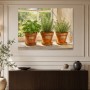Kräutertöpfe am Fenster als Leinwand oder Poster