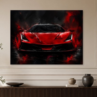 Roter Sportwagen in Dunkelheit, Poster oder Leinwand