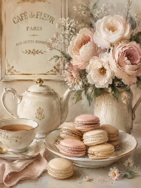 Romantisches Café de Fleur Wandbild oder Kunstdruck