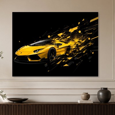 Gelber Sportwagen als Designer Wandbild oder Fine Art Print