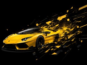 Gelber Sportwagen als Designer Wandbild oder Fine Art Print