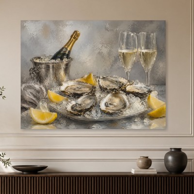 Champagner und Austern als Fine Art Print oder Leinwand