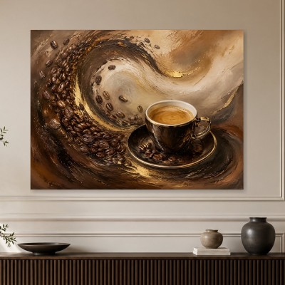 Kaffeegenuss in Braun und Gold, Leinwand oder Kunstdruck