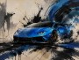 Blauer Sportwagen als Leinwandbild oder Acrylbild mit dynamischer Spritzoptik