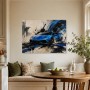 Blauer Sportwagen als Leinwandbild oder Acrylbild mit dynamischer Spritzoptik
