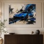 Blauer Sportwagen als Leinwandbild oder Acrylbild mit dynamischer Spritzoptik