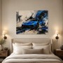 Blauer Sportwagen als Leinwandbild oder Acrylbild mit dynamischer Spritzoptik