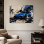 Blauer Sportwagen als Leinwandbild oder Acrylbild mit dynamischer Spritzoptik