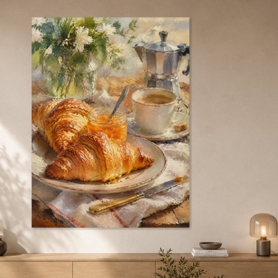 Frühstücksstillleben als Leinwand oder Poster mit Croissants und Kaffee