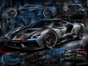 Sportwagen im Designstil als Kunstdruck oder Poster