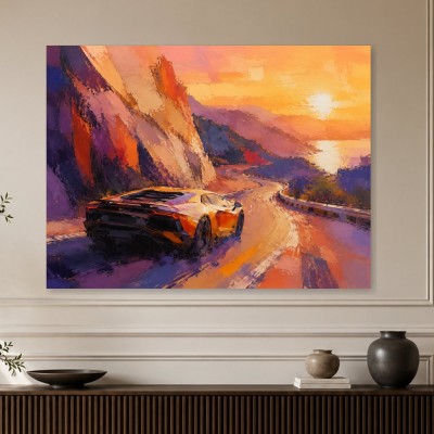 Sportwagen bei Sonnenuntergang, Kunstwerk oder Modernes Wandbild