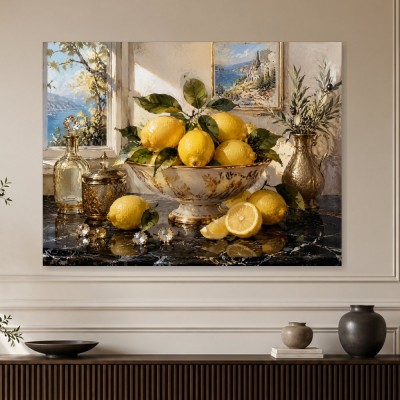 Mediterranes Stillleben mit Zitronen, Poster oder Kunstdruck