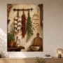 Rustikale Küchenwand mit Knoblauch und Kräutern, Poster oder Leinwand