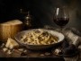 Trüffelpasta und Wein als Fine Art Print oder Wandbild