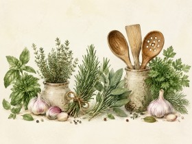 Kräuterarrangement als Kunstdruck oder Poster für die Küche
