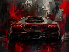 Lamborghini in Rot und Schwarz als Leinwand oder Acrylbild