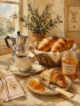Französisches Frühstück als Leinwandbild oder Kunstdruck