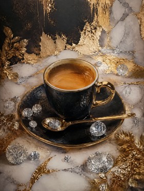 Luxuriöse Kaffeestille als Kunstdruck und Acrylbild