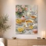 Vintage Teestunde mit Blumen, Leinwand oder Kunstdruck