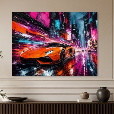 Orangefarbener Supersportwagen als Leinwand oder Acrylbild