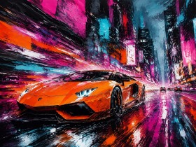 Orangefarbener Supersportwagen als Leinwand oder Acrylbild