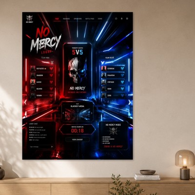 No Mercy Gaming-Poster und Modernes Wandbild in Rot und Blau