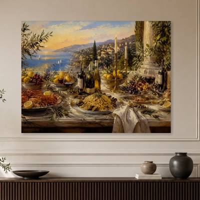 Mediterrane Tafel am Meer, Kunstwerk oder Kunstdruck
