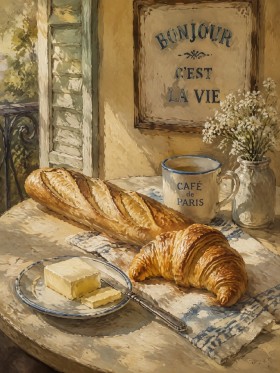 Französisches Frühstück als Leinwandbild oder Kunstdruck