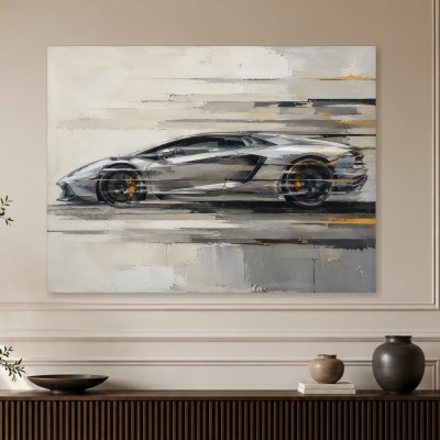 Silberner Supersportwagen als Leinwandbild oder Acrylbild