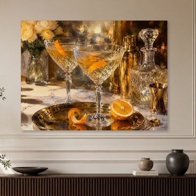 Goldene Cocktail-Stillleben als Kunstdruck oder Acrylbild